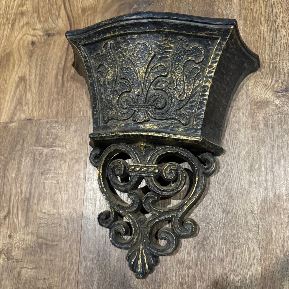 Vintage HOMCO DART Black Gold Wall Hanging Wall Pocket Planter Holder #6005